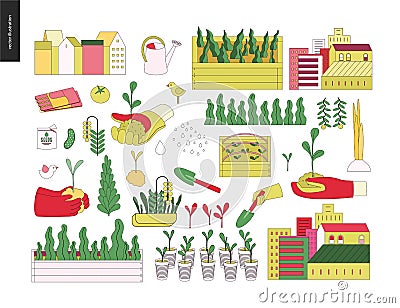 Urban farming and gardening elements Vector Illustration