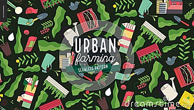 Urban farming and gardening pattern Vector Illustration