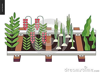 Urban farming and gardening on the rails Vector Illustration