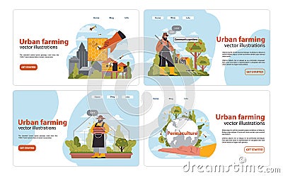 Urban farming set. Flat vector illustration. Vector Illustration