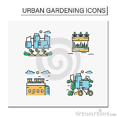 Urban gardening color icons set Vector Illustration