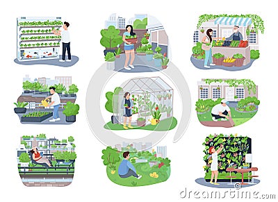 Urban gardening 2D vector web banners, posters set Vector Illustration