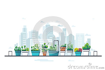 Urban Gardening Rooftop Planters and Green Spaces isolated vector style illustration Vector Illustration