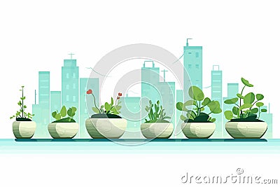 Urban Gardening Rooftop Planters and Green Spaces isolated vector style illustration Vector Illustration