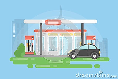 Urban gas station. Vector Illustration