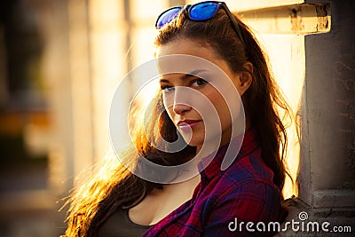 Urban girl portrait outdoor in the city summer day Stock Photo