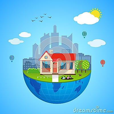 Urban home earth concept. Vector illustration Vector Illustration