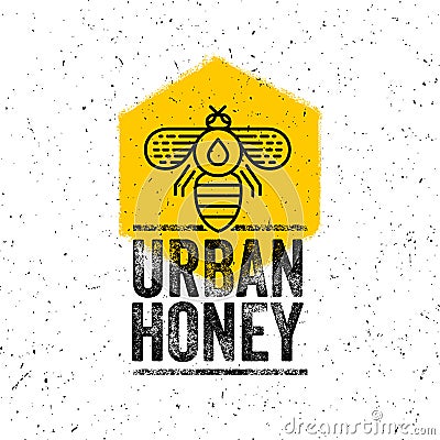 Urban Honey Organic Craft Vector Design Element. Line Bee Illustration On Textured Background Vector Illustration