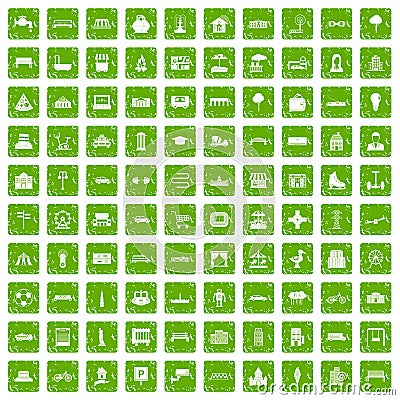 100 urban icons set grunge green Vector Illustration