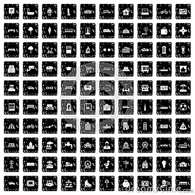 100 urban icons set, grunge style Vector Illustration