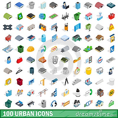 100 urban icons set, isometric 3d style Vector Illustration