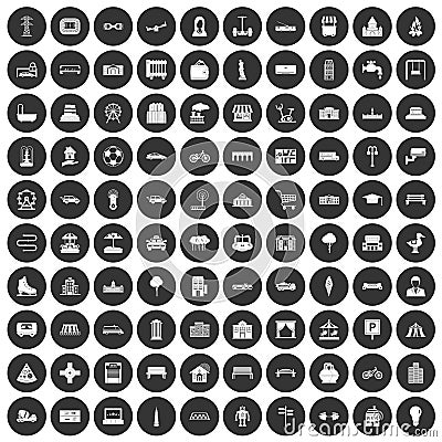 100 urban icons set black circle Vector Illustration