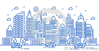 City line illustration in outline style Vector Illustration