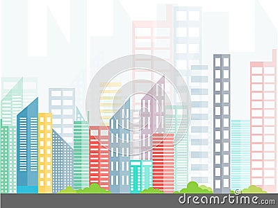 Urban landscape.City architecture in a minimalist style flat.Buildings with the tree. Vector Illustration