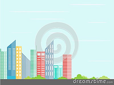 Urban landscape.City architecture in a minimalist style flat.Buildings with the tree. Vector Illustration