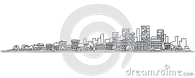 Urban Landscape Hand Drawing with City Skyline Background Vector Illustration