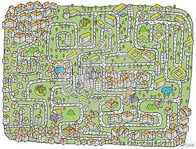 Urban Landscape Maze Game Vector Illustration