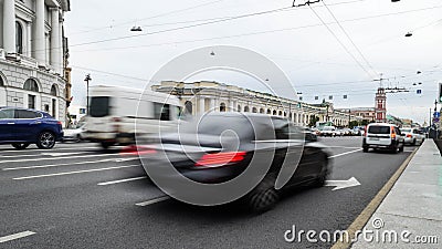 Urban landscape. photo with an excerpt. the car drives through the streets of the city Editorial Stock Photo