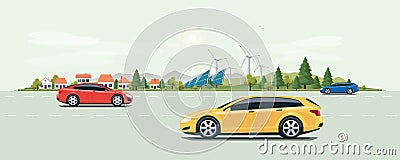 Urban Landscape Street Road with Cars and City Nature Background Vector Illustration