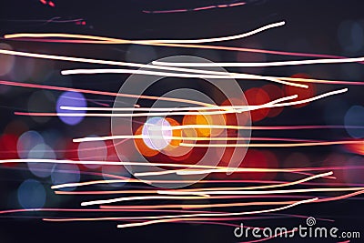 Urban light trails and colorful bokeh Stock Photo