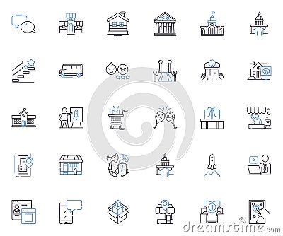 Urban line icons collection. Graffiti, Concrete, Skyscrapers, Alleyways, Streetlights, Traffic, Noise vector and linear Vector Illustration