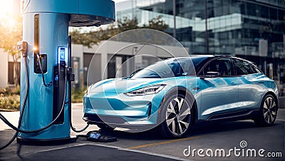 urban modern electric car, charging city outdoor design street environment Stock Photo