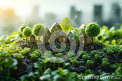 Urban Oasis, Green Cityscape Concept, Eco-Friendly Urbanization, Futuristic Metropolis in Nature Stock Photo