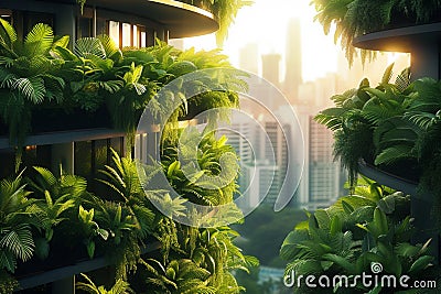 Urban oasis Lush greenery thrives amidst the cityscape backdrop Stock Photo