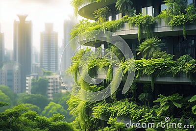 Urban oasis Lush greenery thrives amidst the cityscape backdrop Stock Photo