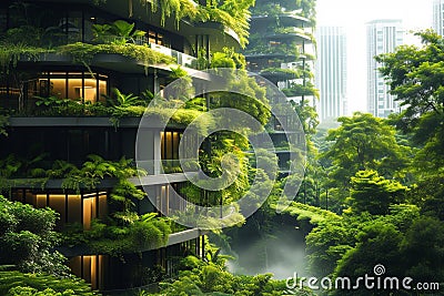 Urban oasis Lush greenery thrives amidst the cityscape backdrop Stock Photo