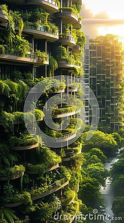 Urban oasis Lush greenery thrives amidst the cityscape backdrop Stock Photo