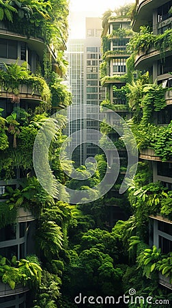 Urban oasis Lush greenery thrives amidst the cityscape backdrop Stock Photo