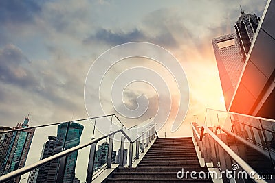 Urban outdoor stairs in sunset Stock Photo