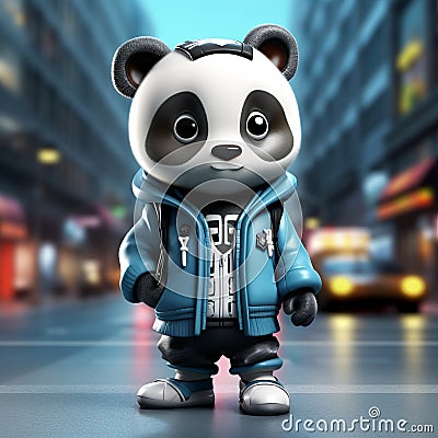 Urban Panda: A Playful 3d Cartoon Character In Stylish Attire Stock Photo