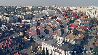 Urban panorama seen from drone, houses and small church Editorial Stock Photo