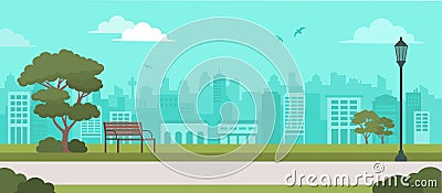 Urban park and city skyline Vector Illustration