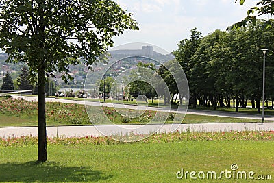 Urban park green nature with patterns of a military enginery Stock Photo