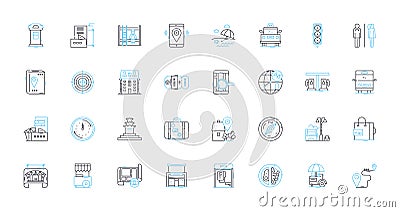 Urban plan linear icons set. Sustainability, Development, Density, Infrastructure, Zoning, Environment, Transportation Vector Illustration