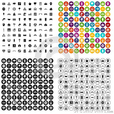 100 urban planning icons set vector variant Vector Illustration