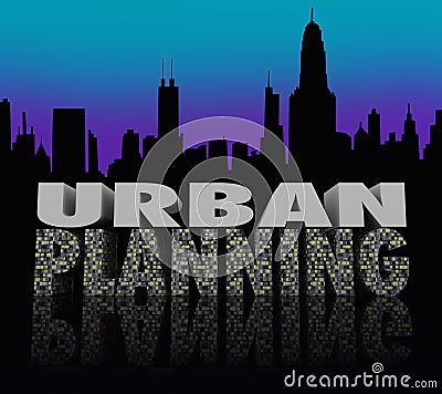 Urban Planning Night City Scape Skyline Words Stock Photo