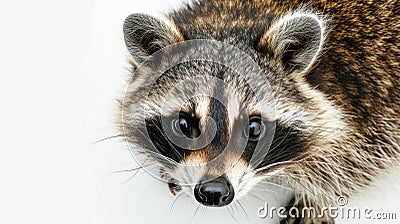 a racoon on white background is looking up Stock Photo