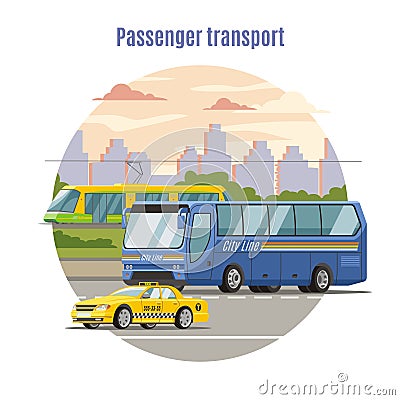 Urban Public Passenger Vehicles Template Vector Illustration