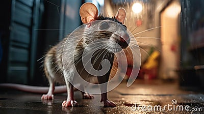 Urban Rat on Alert in Graffiti Alleyway Stock Photo