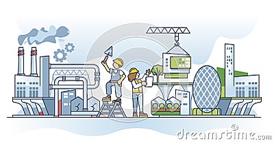 Urban renewal and rebuild for green and sustainable future outline concept Vector Illustration