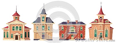 Urban retro colonial style building cartoon Vector Illustration