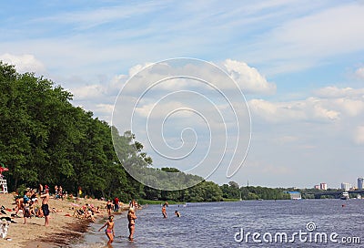 Urban river beach Editorial Stock Photo