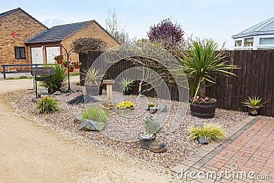 Urban rockery garden with grasses and shrubs. Stock Photo