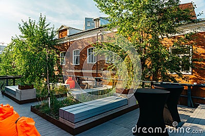 Urban Rooftop Terrace with Modern Design Stock Photo