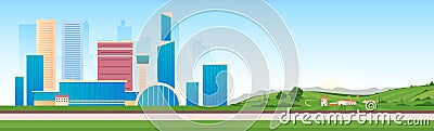 Urban and rural areas flat color vector illustration Vector Illustration