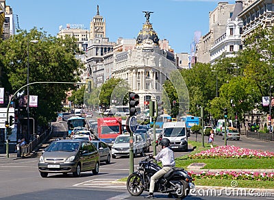 Urban scene at Calle de Alcala in central Madrid Editorial Stock Photo
